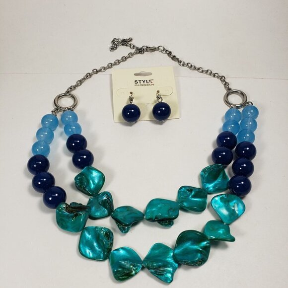 Layered Colorful Round & Shell Beaded Necklace & Earrings Set, Silver Jewelry - Picture 9 of 9